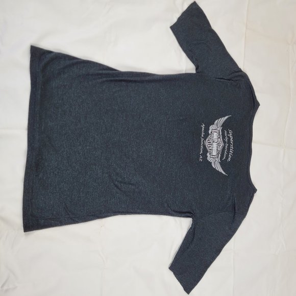 HARLEY-DAVIDSON T-Shirt Womens Sz Small (WITH CUT SLEEVES!) Black Green Glittery - Picture 6 of 10